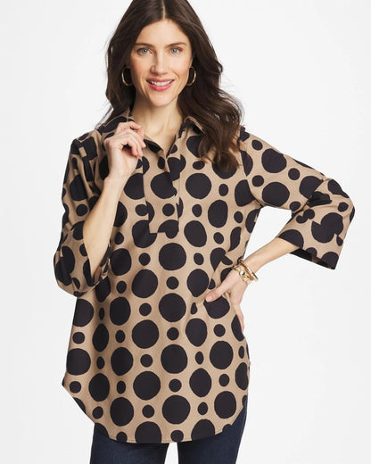 Chico's Classic - No Iron™ Stretch Global Dots Popover Tunic Cattail Brown