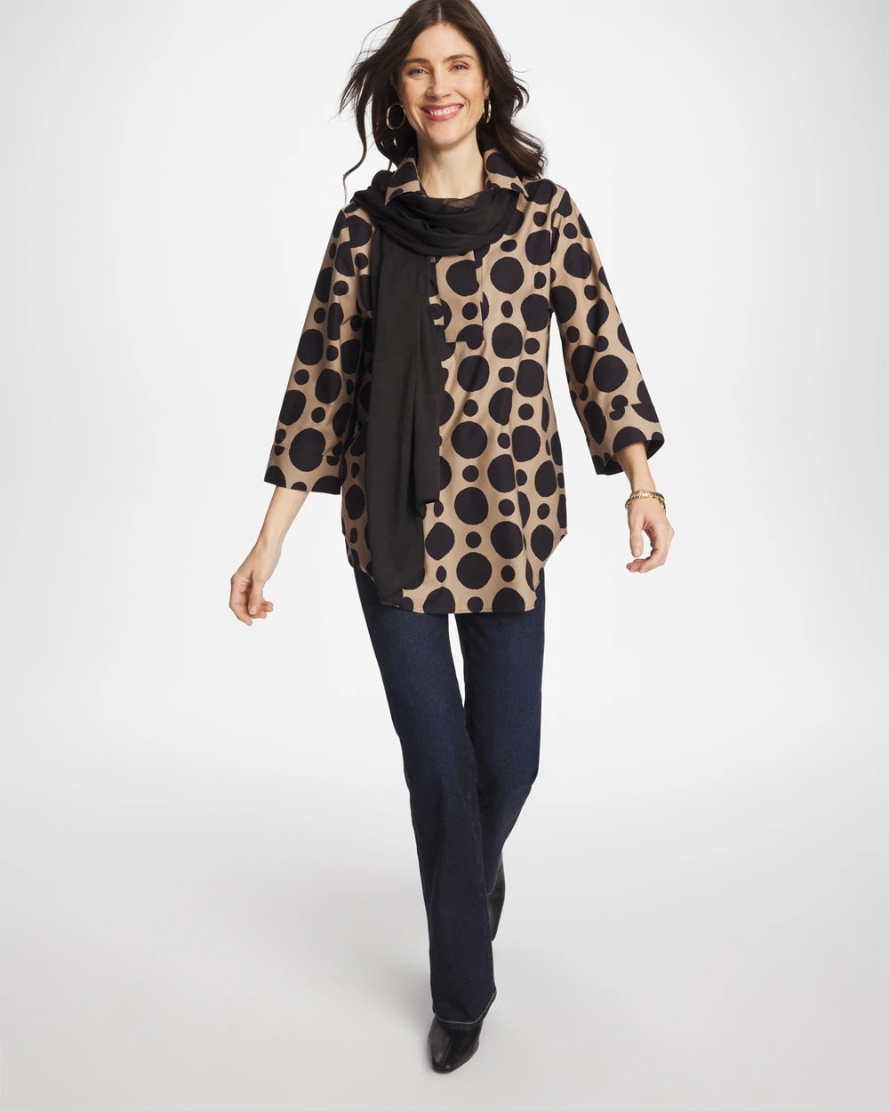 Chico's Classic - No Iron™ Stretch Global Dots Popover Tunic Cattail Brown