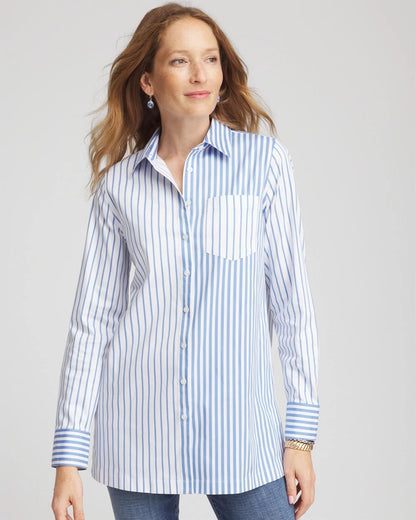 Chico's Value - No Iron™ Stripe Mix Tunic Tidal Blue