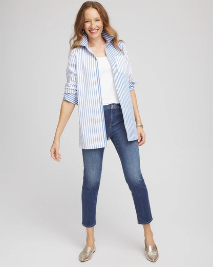 Chico's Value - No Iron™ Stripe Mix Tunic Tidal Blue