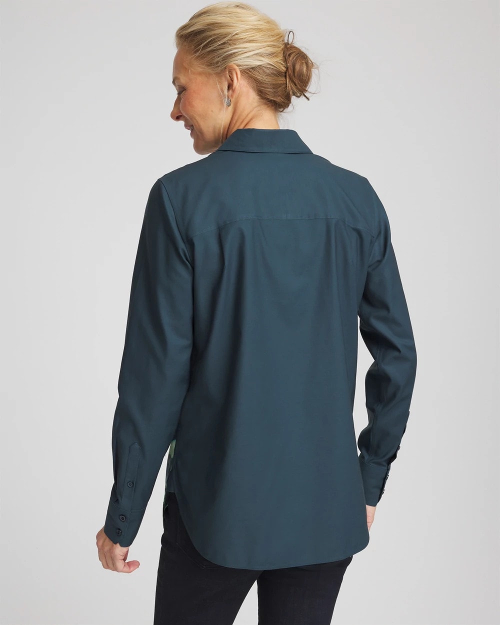 Chico's Hot Sale - No Iron™ Glacial Flora Sateen Shirt Teal Shadow