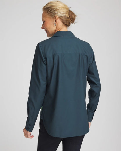 Chico's Hot Sale - No Iron™ Glacial Flora Sateen Shirt Teal Shadow