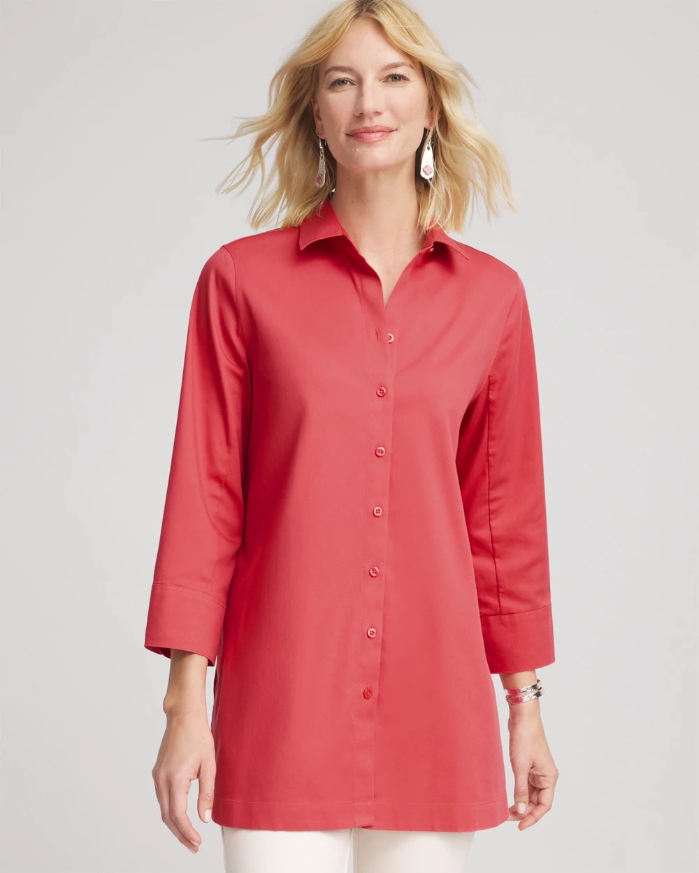 Chico's Quality - No Iron™ Classic Button Down Tunic Folkloric Red