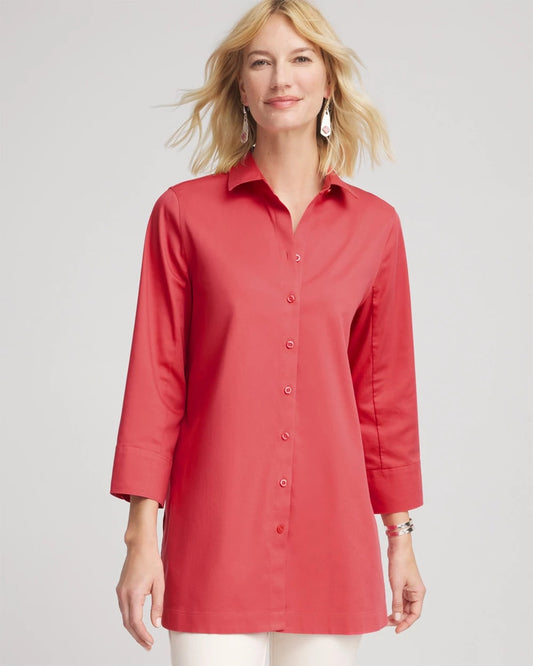 Chico's Quality - No Iron™ Classic Button Down Tunic Folkloric Red