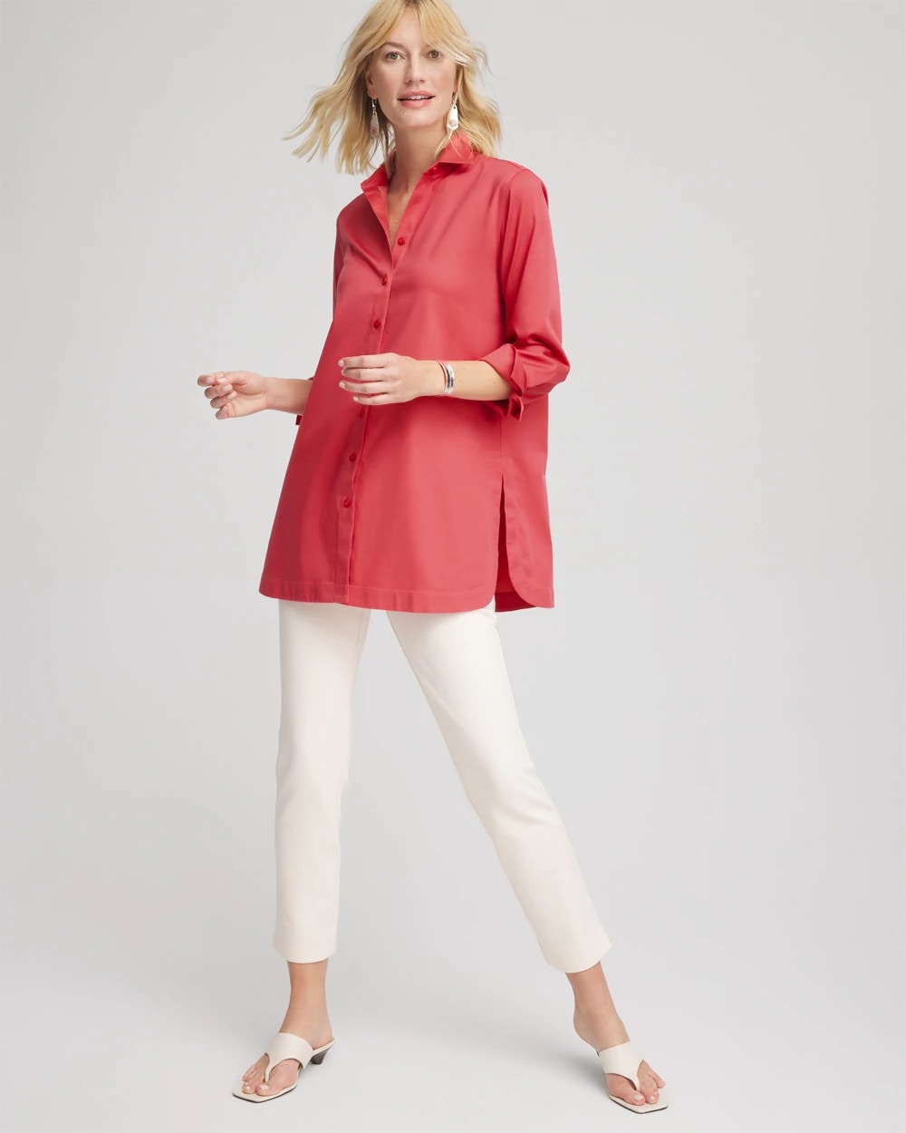 Chico's Quality - No Iron™ Classic Button Down Tunic Folkloric Red