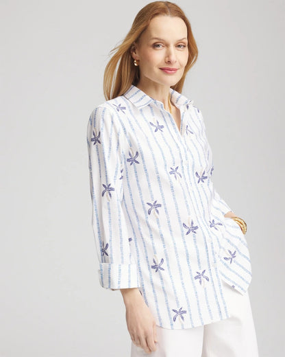 Chico's Featured - No Iron™ Palm Striped Sateen Shirt Blue Casa