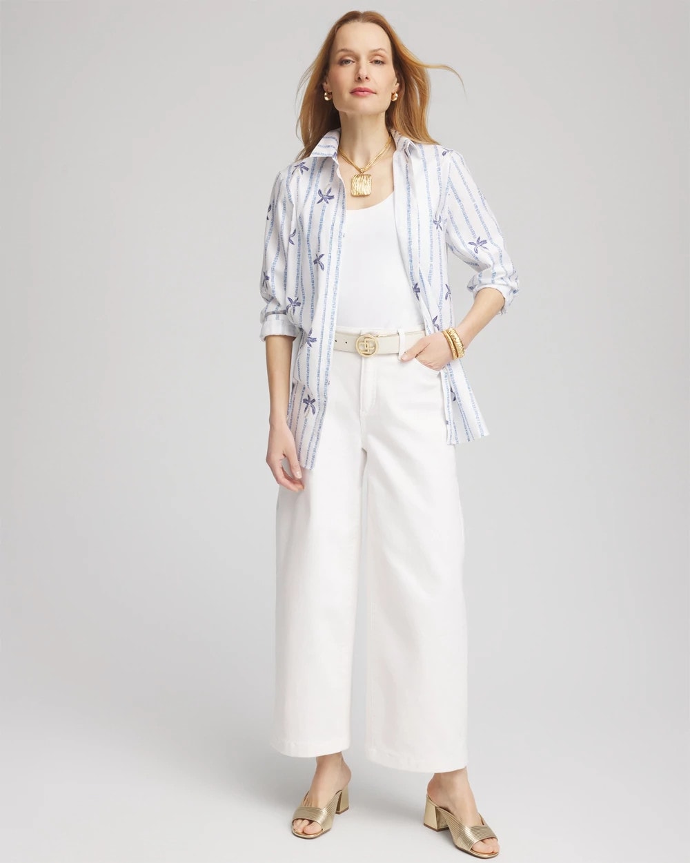 Chico's Featured - No Iron™ Palm Striped Sateen Shirt Blue Casa