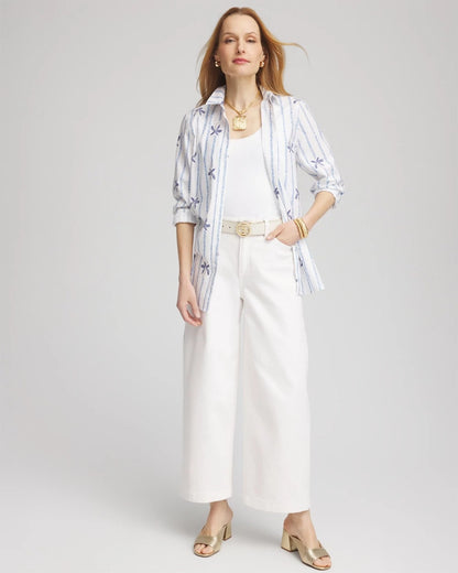 Chico's Featured - No Iron™ Palm Striped Sateen Shirt Blue Casa
