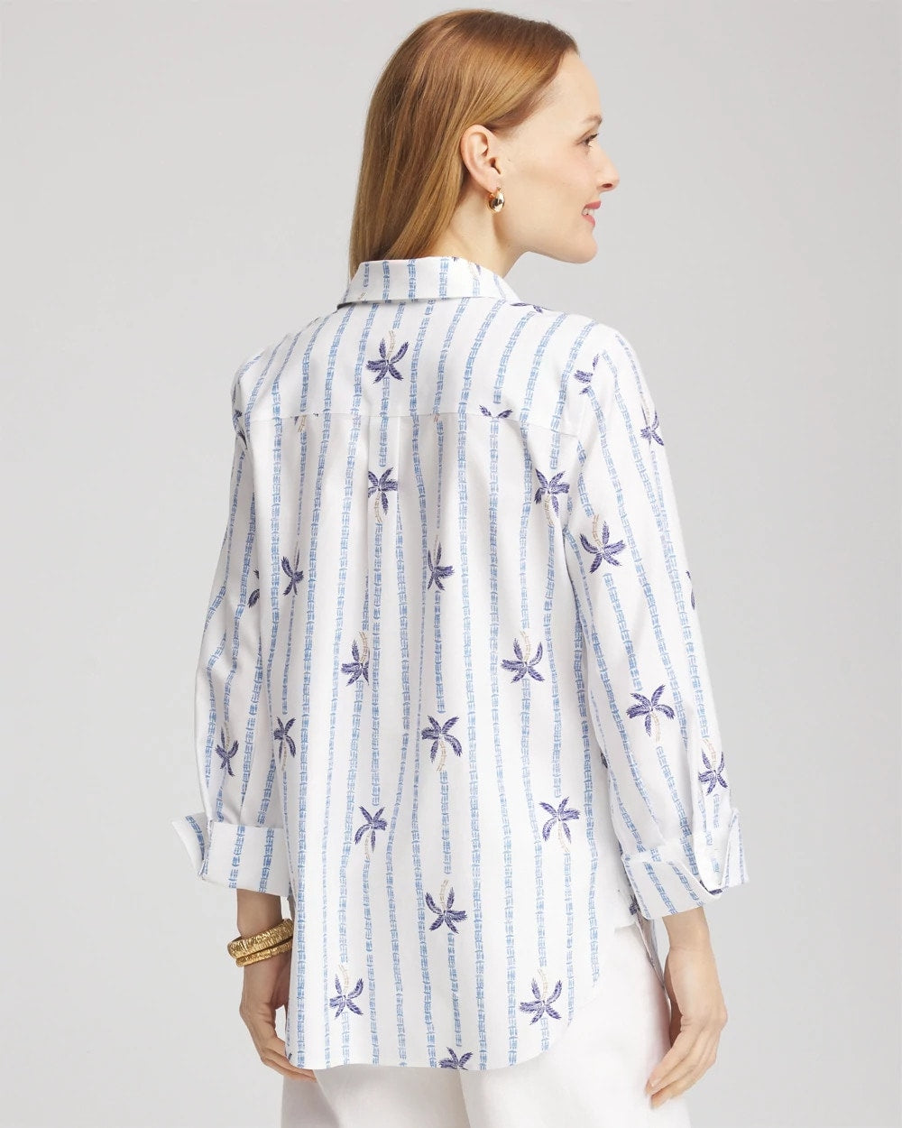 Chico's Featured - No Iron™ Palm Striped Sateen Shirt Blue Casa