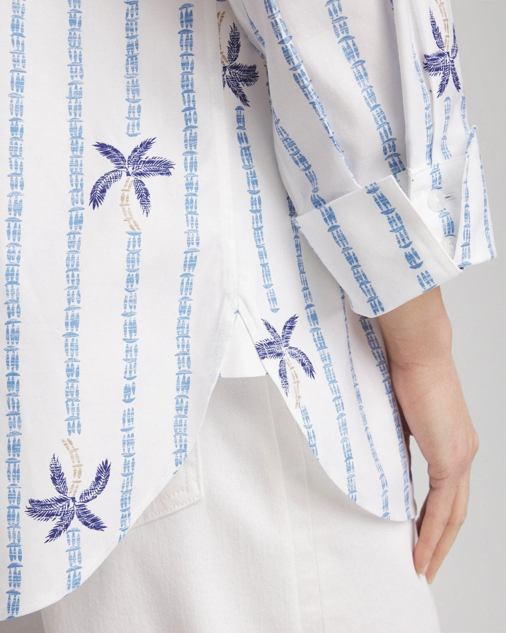 Chico's Featured - No Iron™ Palm Striped Sateen Shirt Blue Casa
