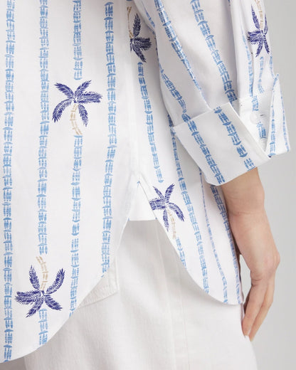 Chico's Featured - No Iron™ Palm Striped Sateen Shirt Blue Casa