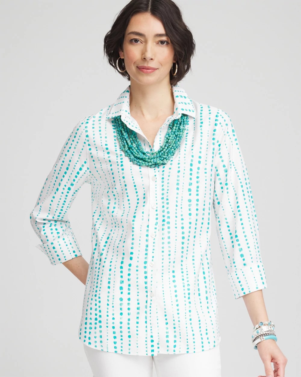 Chico's Signature - No Iron™ Sateen Bubble Print Shirt Seaspray