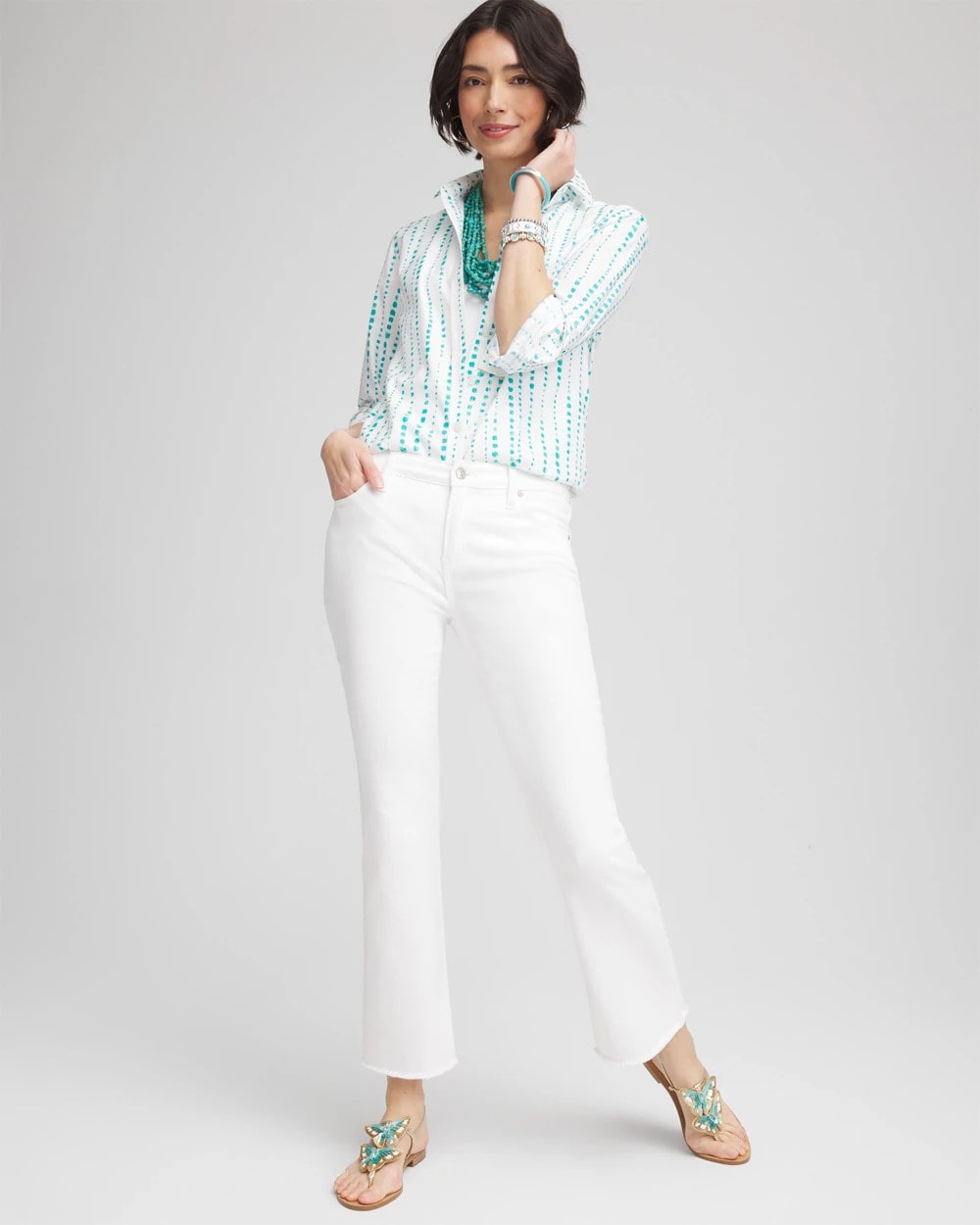 Chico's Signature - No Iron™ Sateen Bubble Print Shirt Seaspray