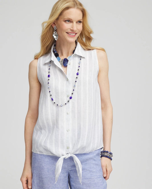 Chico's Best Seller - No Iron™ Linen Tie-Front Sleeveless Shirt Indigo