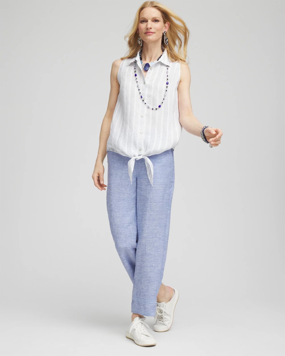 Chico's Best Seller - No Iron™ Linen Tie-Front Sleeveless Shirt Indigo