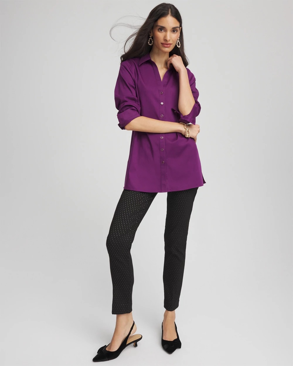 Chico's Essential - No Iron™ Novelty Button Tunic Purple Royale
