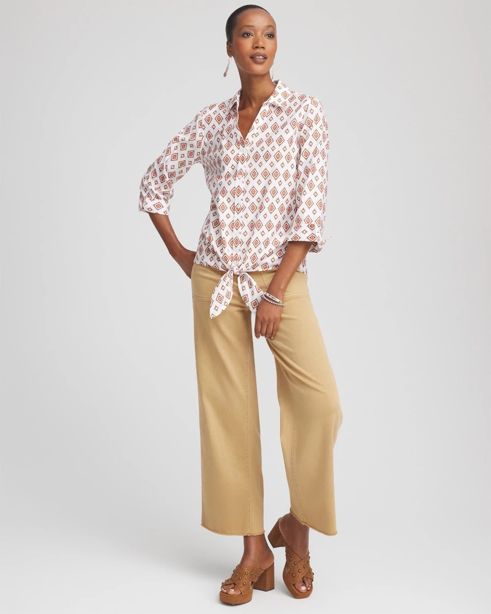 Chico's Special Offer - No Iron™ Tie-Front Geo-Print Shirt Siesta Rose