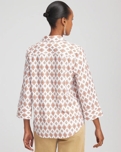 Chico's Special Offer - No Iron™ Tie-Front Geo-Print Shirt Siesta Rose
