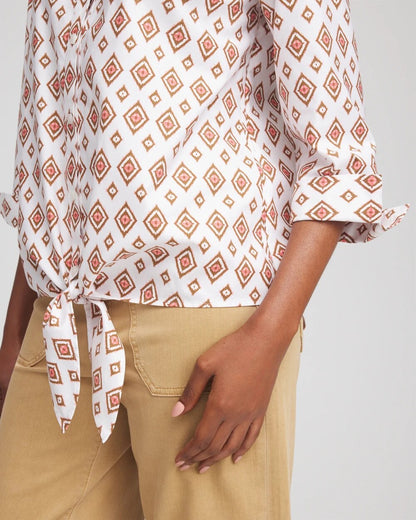 Chico's Special Offer - No Iron™ Tie-Front Geo-Print Shirt Siesta Rose