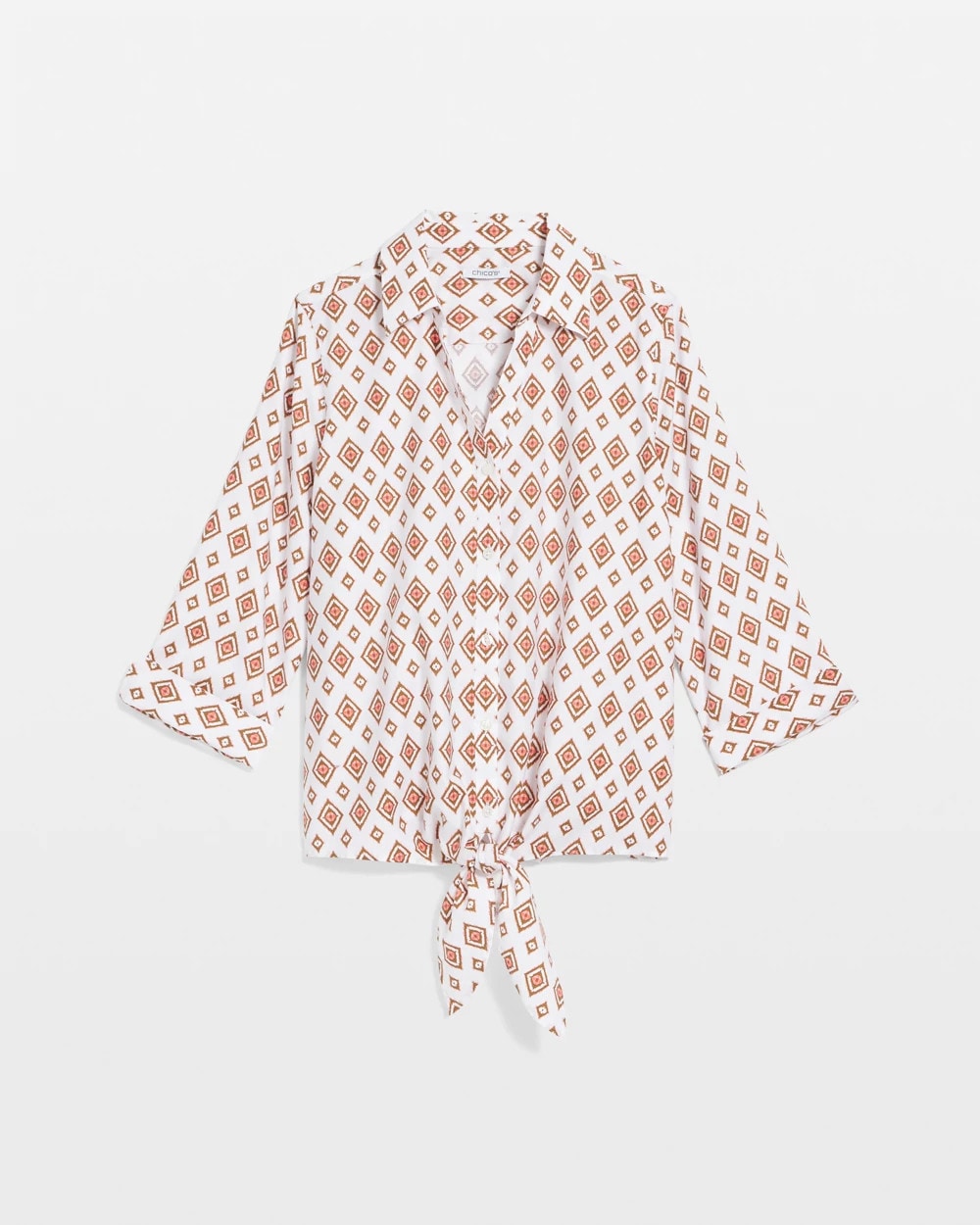 Chico's Special Offer - No Iron™ Tie-Front Geo-Print Shirt Siesta Rose