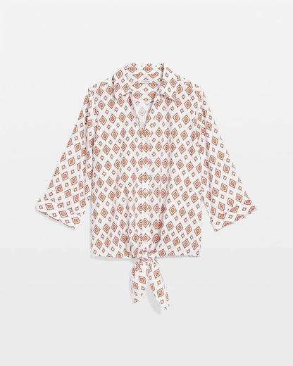 Chico's Special Offer - No Iron™ Tie-Front Geo-Print Shirt Siesta Rose