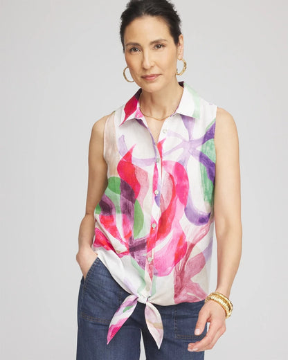 Chico's Smart Buy - No Iron™ Bloom Linen Tie-Front Shirt Crushed Berries