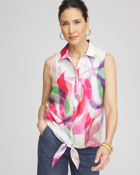 Chico's Smart Buy - No Iron™ Bloom Linen Tie-Front Shirt Crushed Berries