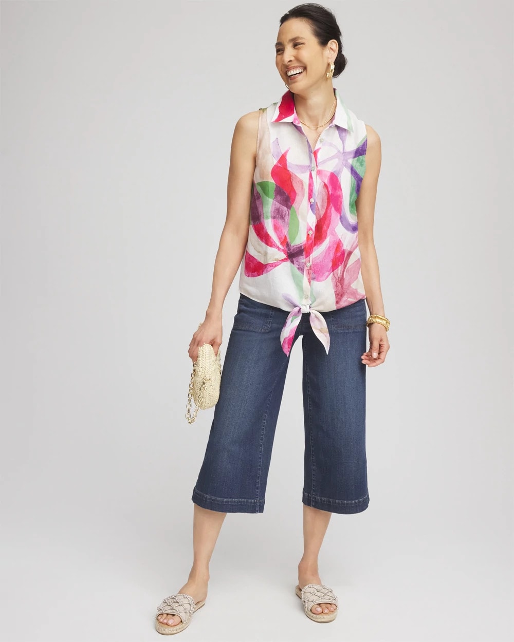 Chico's Smart Buy - No Iron™ Bloom Linen Tie-Front Shirt Crushed Berries