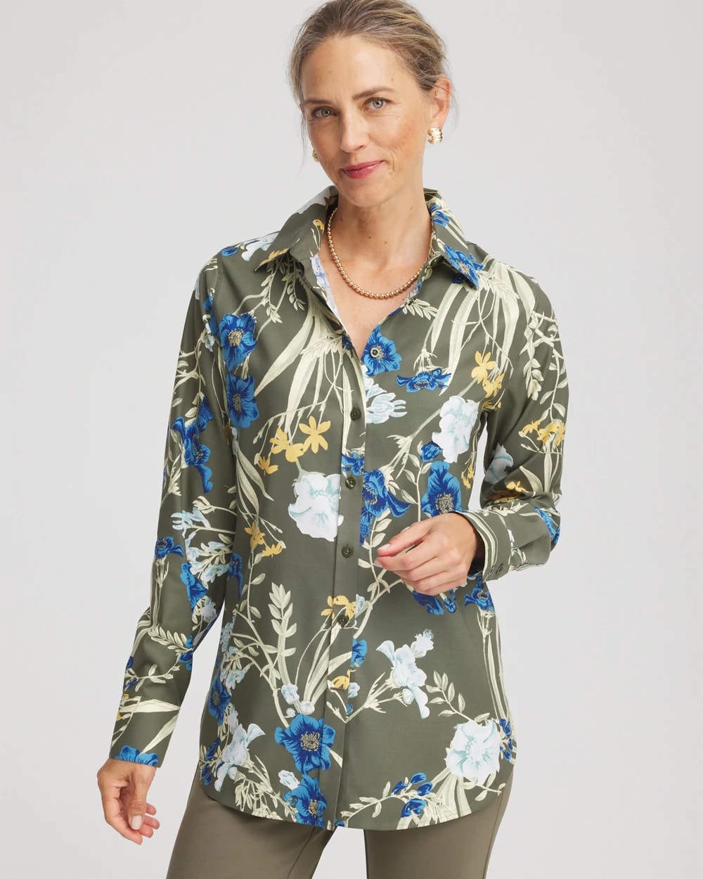 Chico's Trusted - No Iron™ Printed Sateen Shirt Nettle Leaf