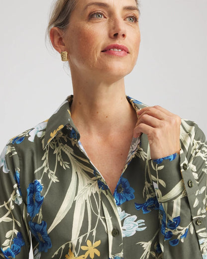 Chico's Trusted - No Iron™ Printed Sateen Shirt Nettle Leaf