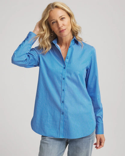 Chico's New - No Iron™ Classic Striped Shirt Empire Blue