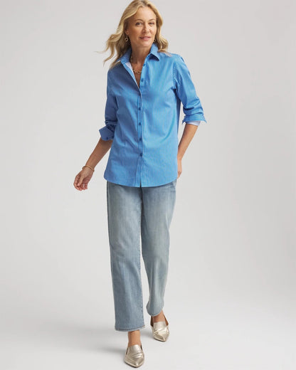 Chico's New - No Iron™ Classic Striped Shirt Empire Blue
