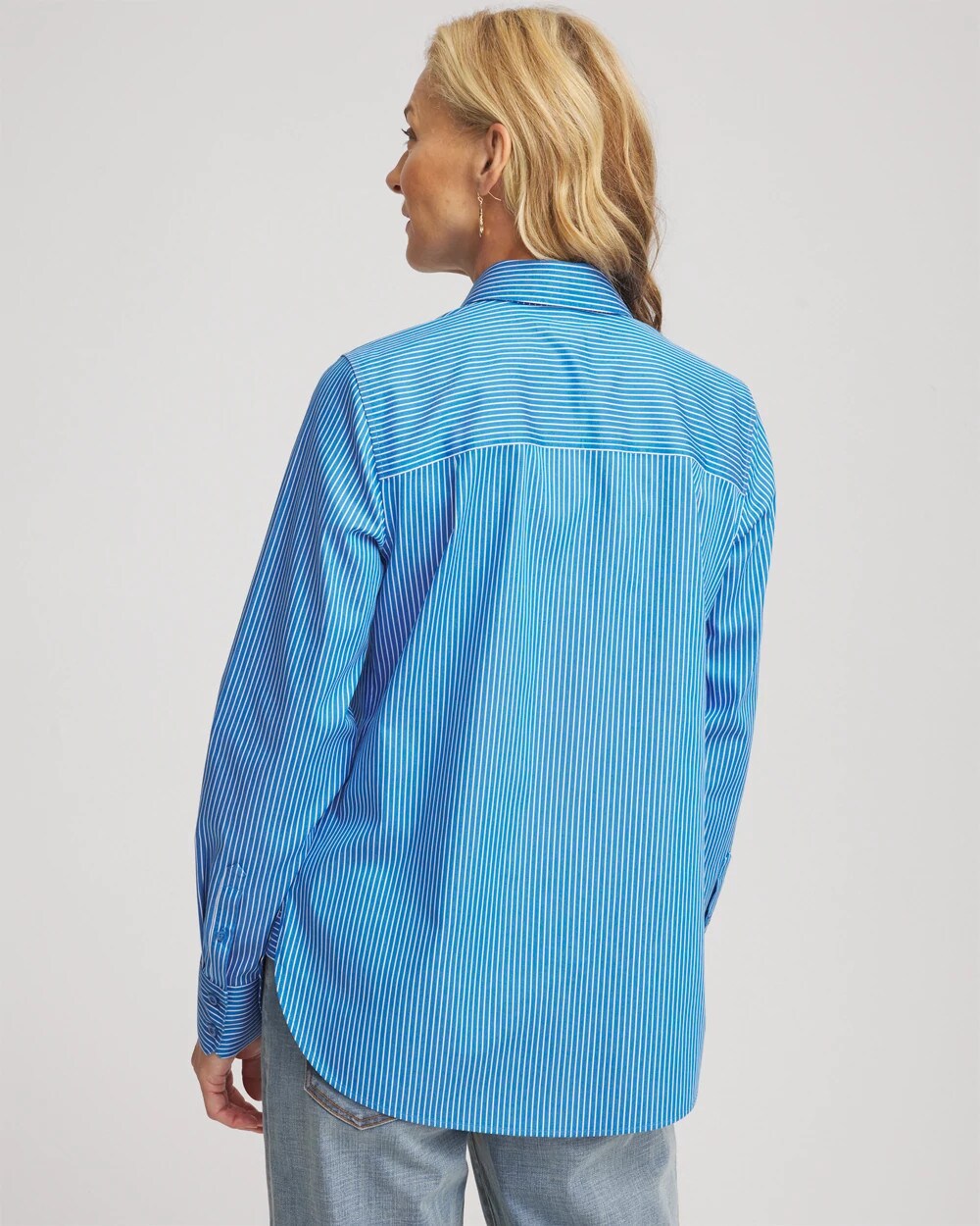 Chico's New - No Iron™ Classic Striped Shirt Empire Blue