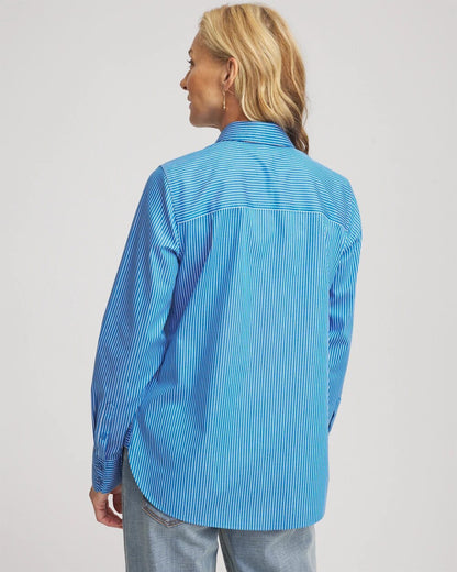 Chico's New - No Iron™ Classic Striped Shirt Empire Blue