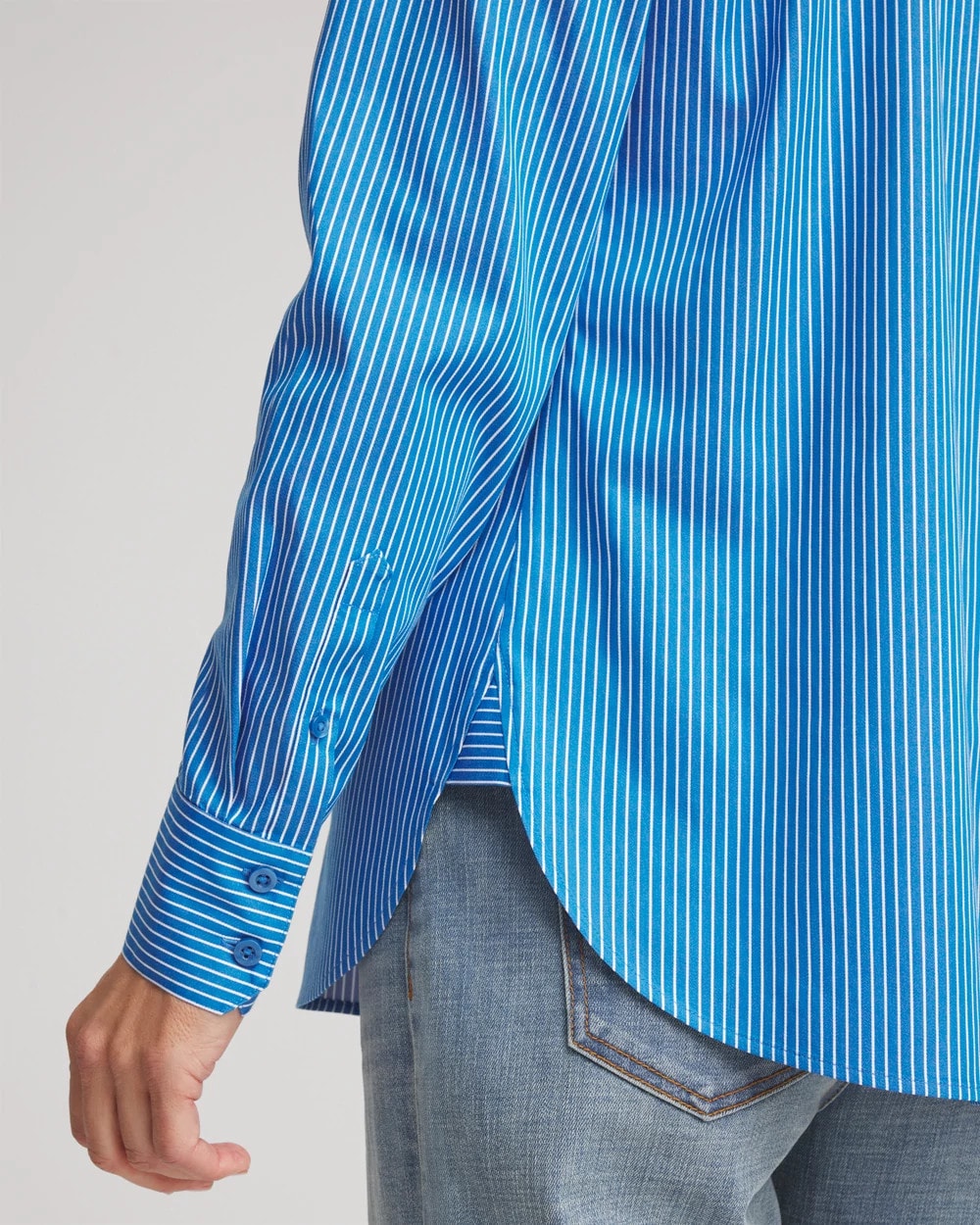 Chico's New - No Iron™ Classic Striped Shirt Empire Blue