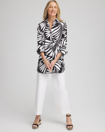Chico's Popular - No Iron™ Printed Palms Button Down Tunic Black
