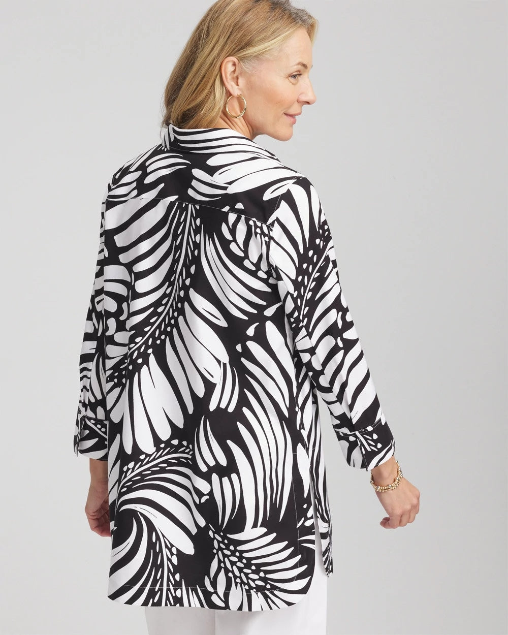 Chico's Popular - No Iron™ Printed Palms Button Down Tunic Black