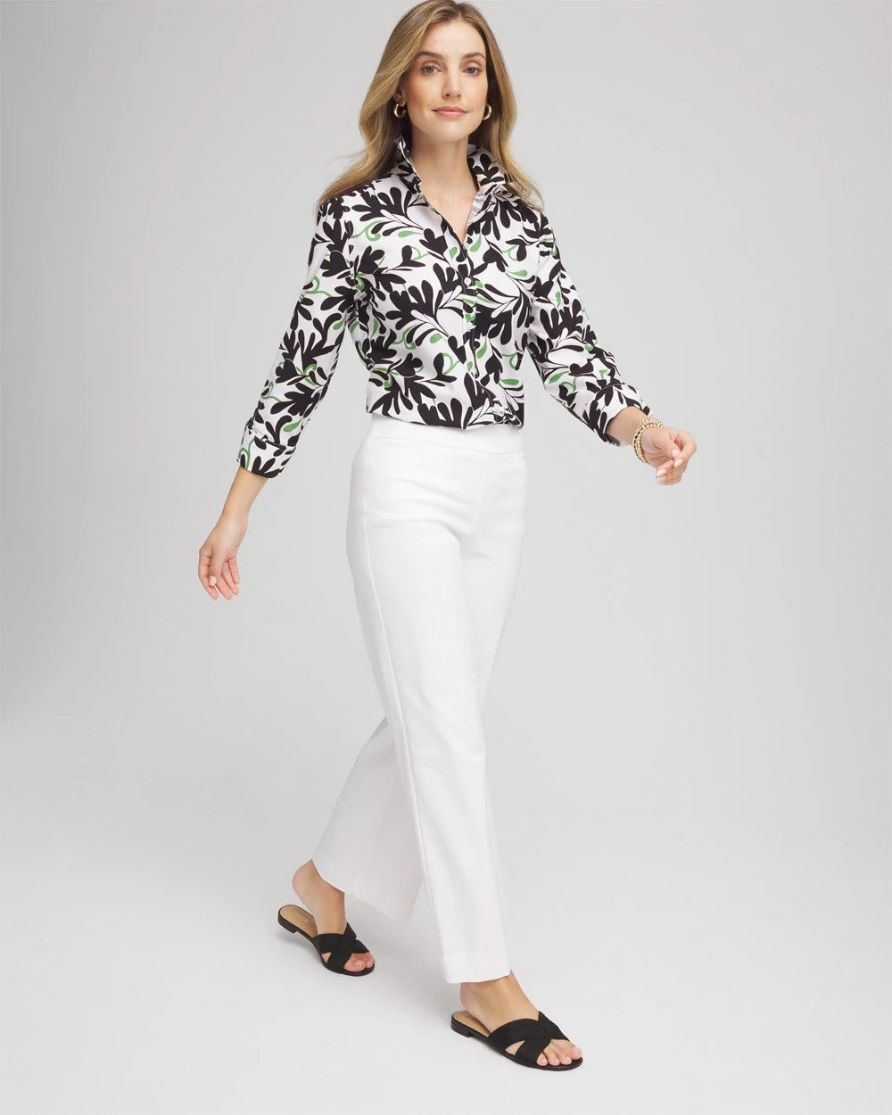 Chico's Trusted - No Iron™ Abstract Floral Shirt Salted Lime