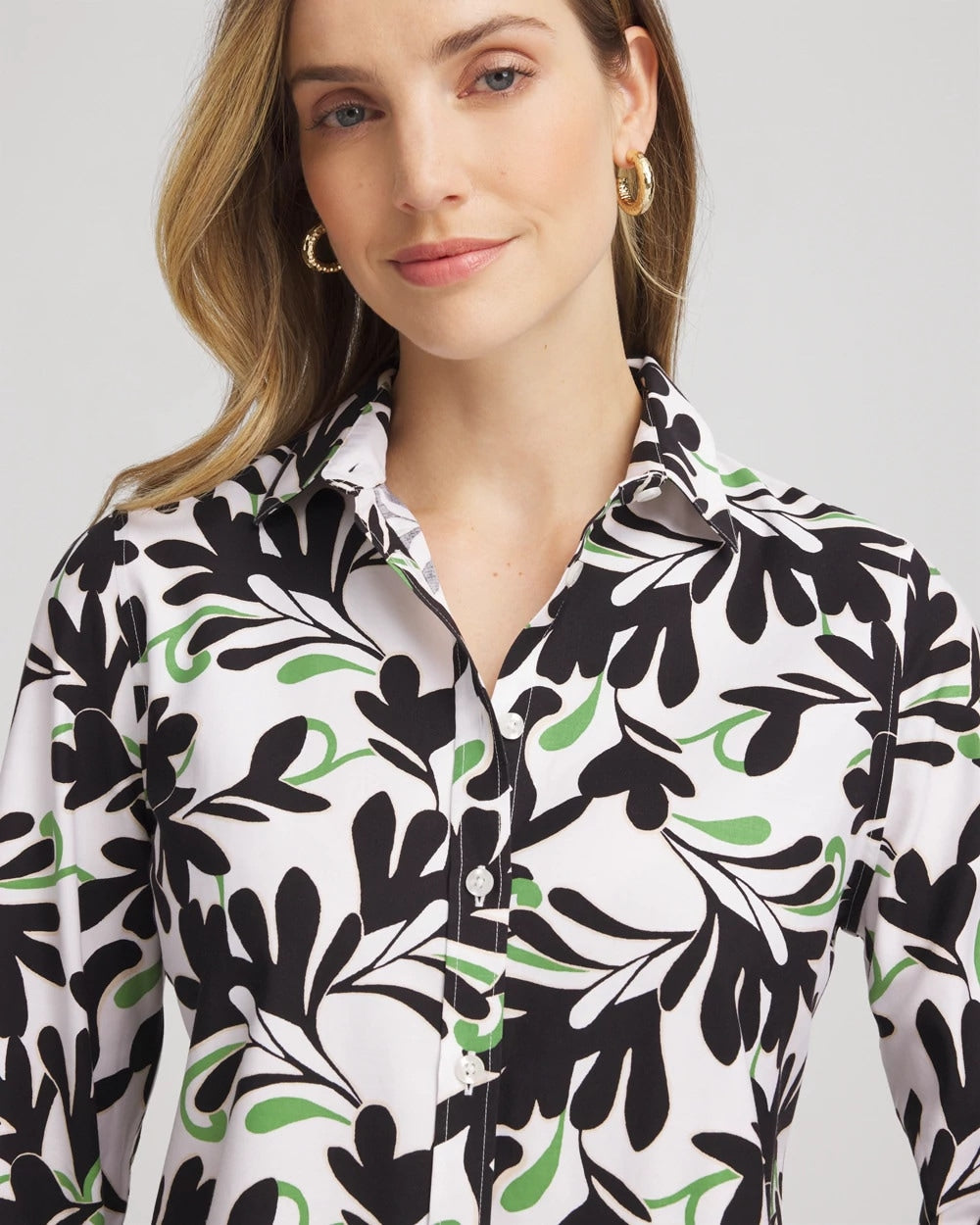 Chico's Trusted - No Iron™ Abstract Floral Shirt Salted Lime