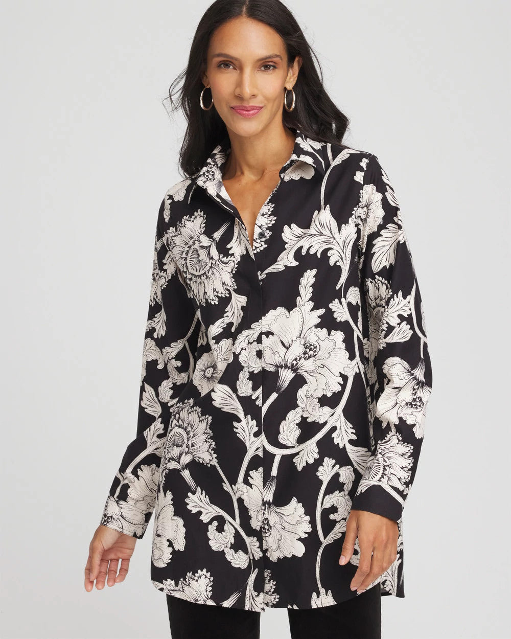 Chico's Deals - No Iron™ Bryne Bloom Stretch Tunic Black
