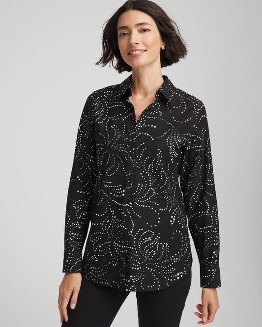 Chico's Signature - No Iron™ Findot Print Sateen Shirt Black