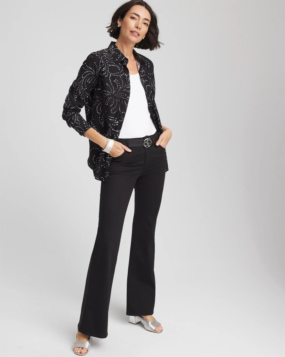 Chico's Signature - No Iron™ Findot Print Sateen Shirt Black