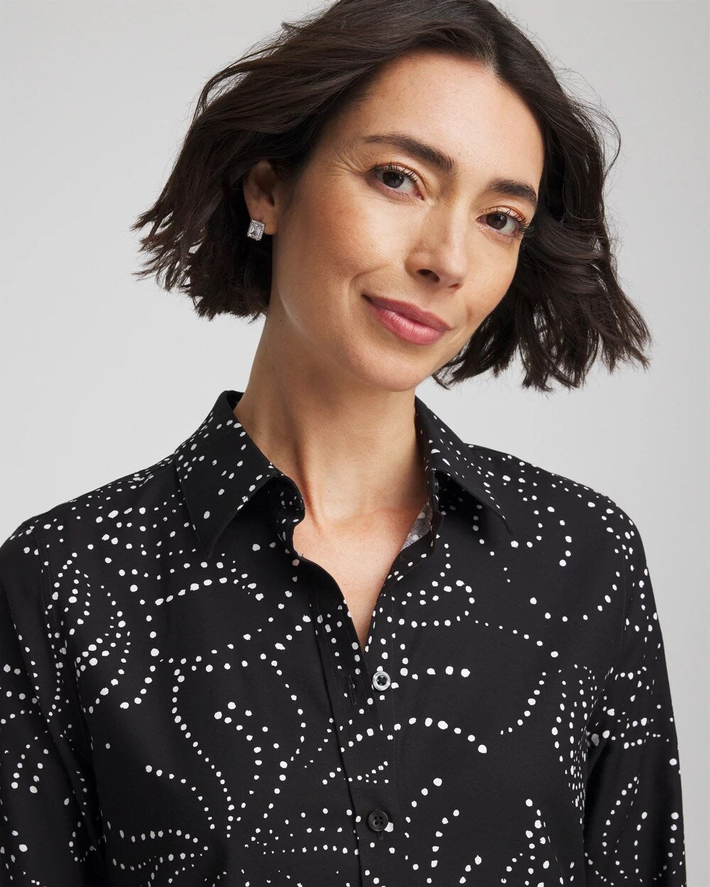Chico's Signature - No Iron™ Findot Print Sateen Shirt Black