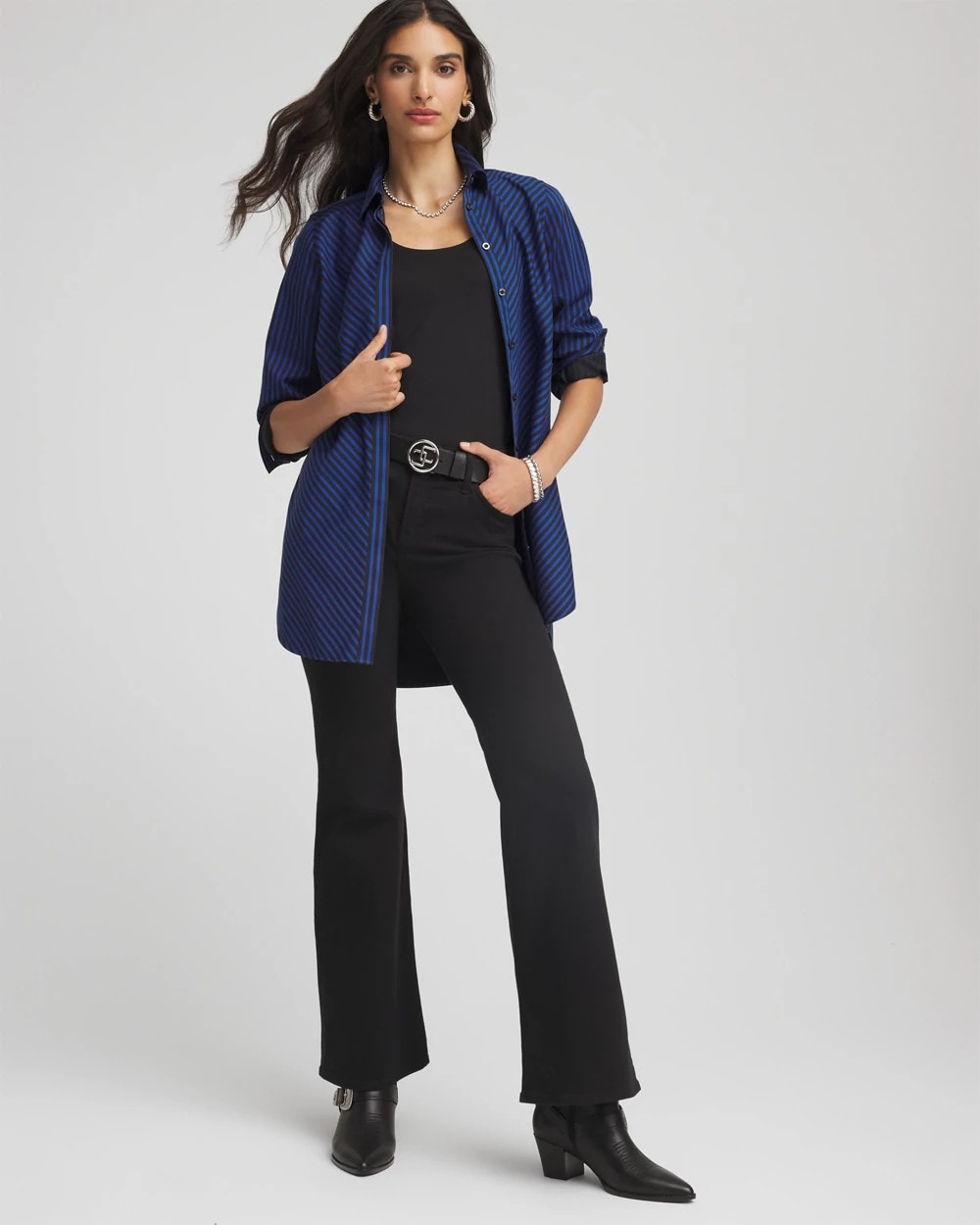 Chico's Premium - No Iron™ Slimming Striped Tunic Cobalt Stone
