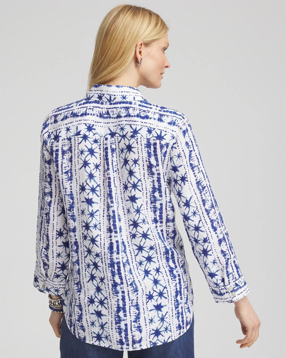 Chico's Essential - No Iron™ Star Print Linen Shirt Rich Cobalt