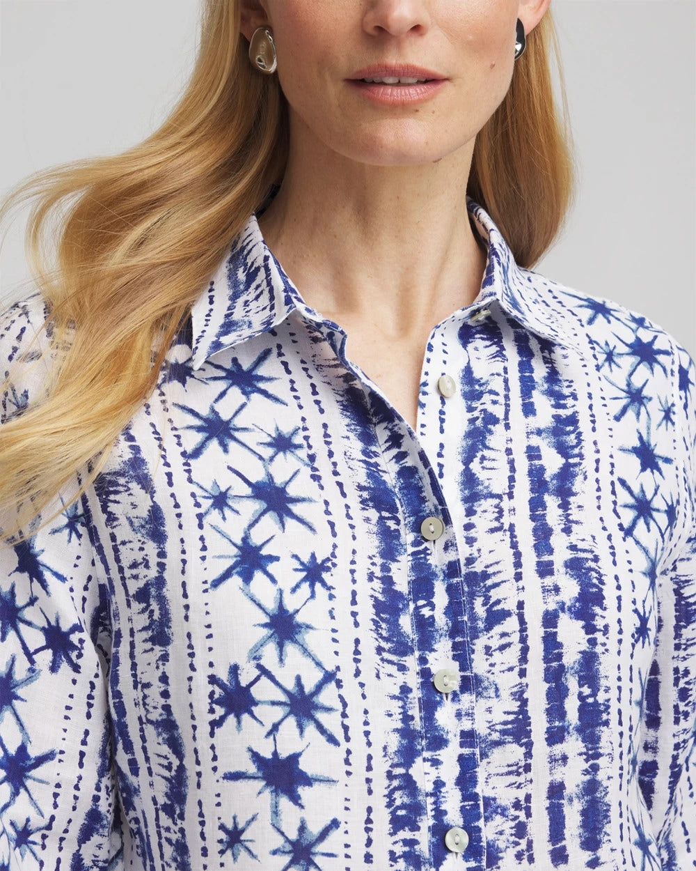 Chico's Essential - No Iron™ Star Print Linen Shirt Rich Cobalt