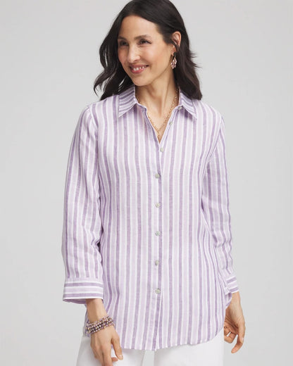 Chico's Classic - No Iron™ Plum Striped Linen Shirt Plum Shade