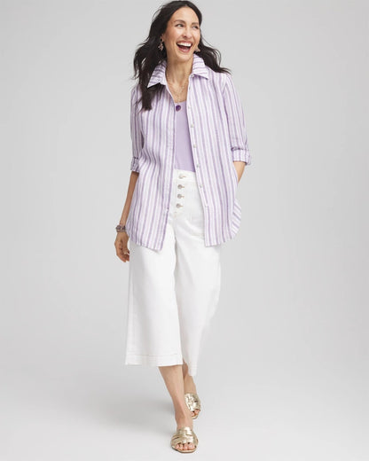 Chico's Classic - No Iron™ Plum Striped Linen Shirt Plum Shade