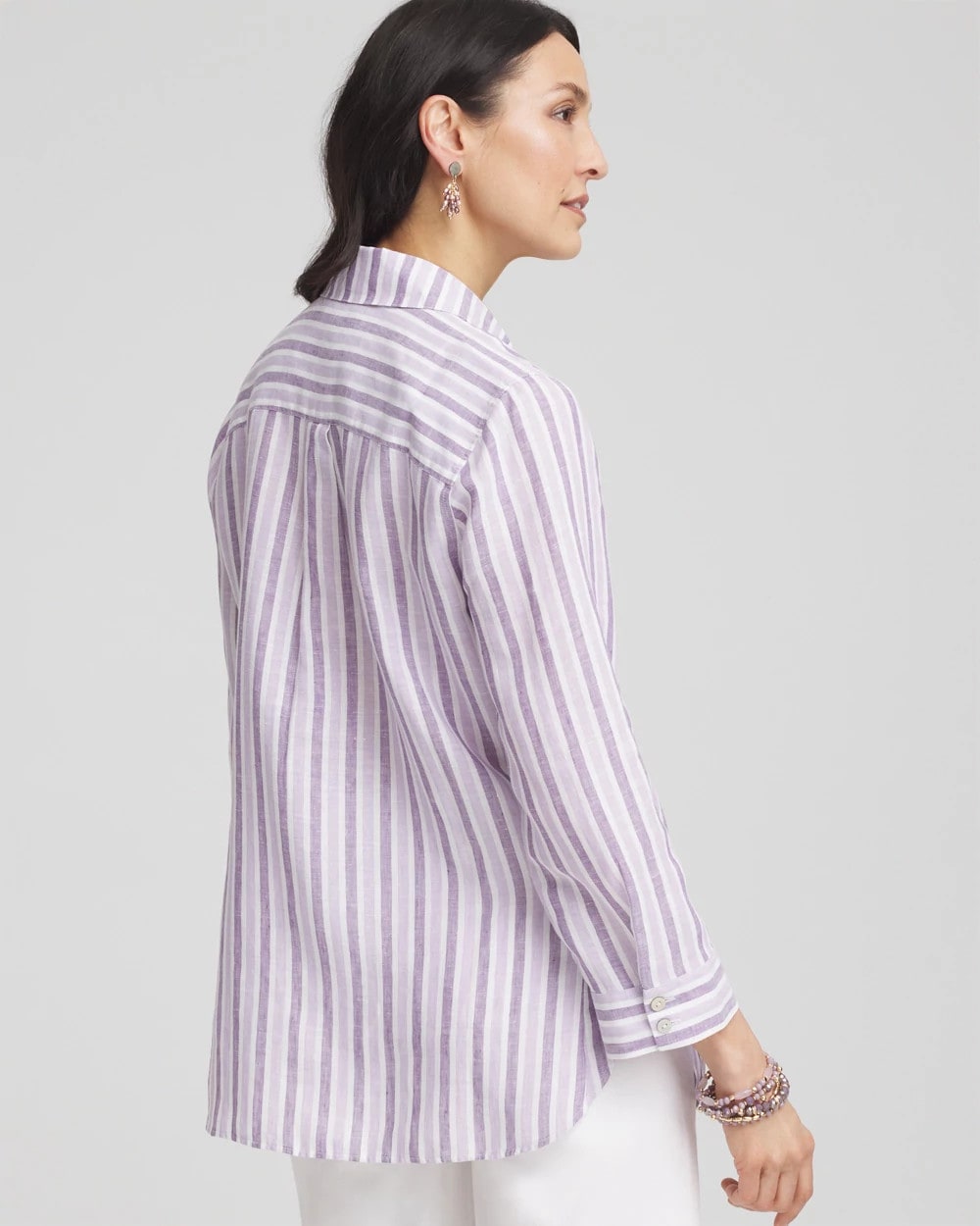 Chico's Classic - No Iron™ Plum Striped Linen Shirt Plum Shade