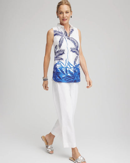 Chico's Best Seller - No Iron™ Palms Sleeveless Sateen Shirt Blue Casa